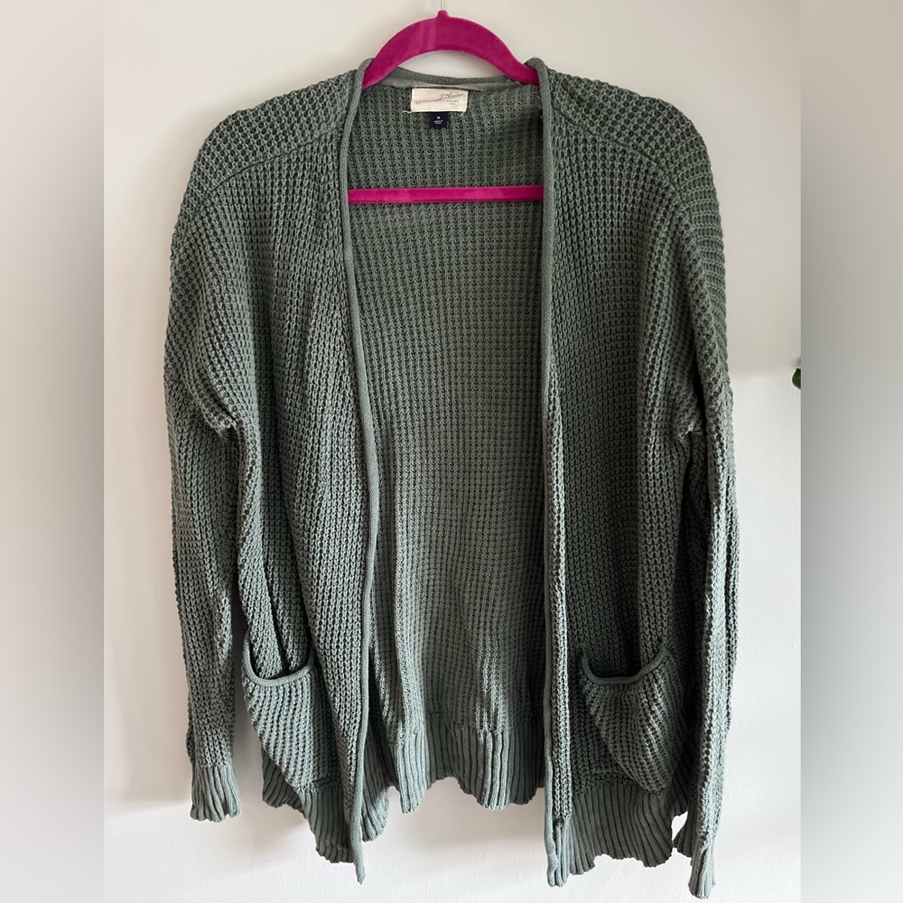 Green open cardigan sweater | medium | universal thread